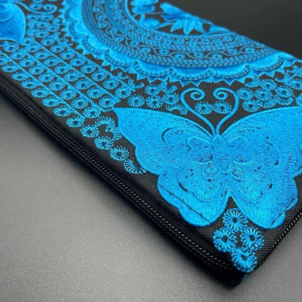 BUTTERFLY Embroidered Boho Wallet Wristlet, EUC